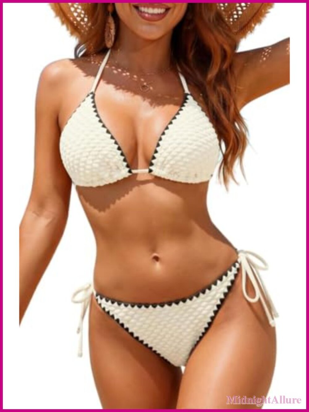Textured Triangle Bikini Set Halter Two Piece String Swimwear